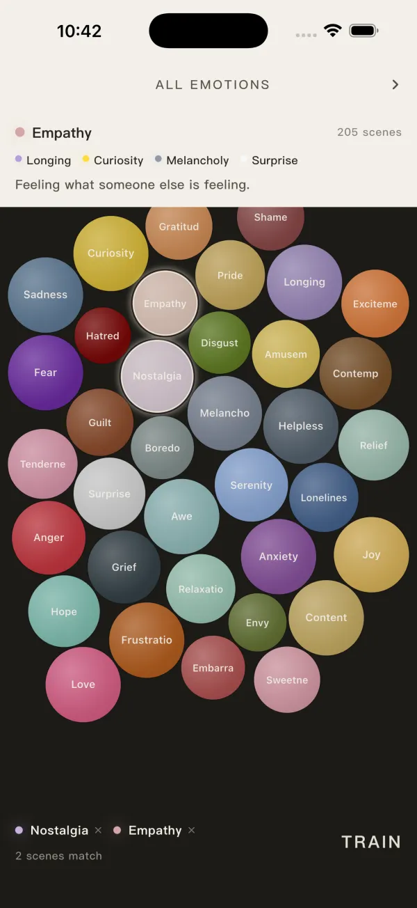 The vocabulary page with a multi-emotion mixture being assembled